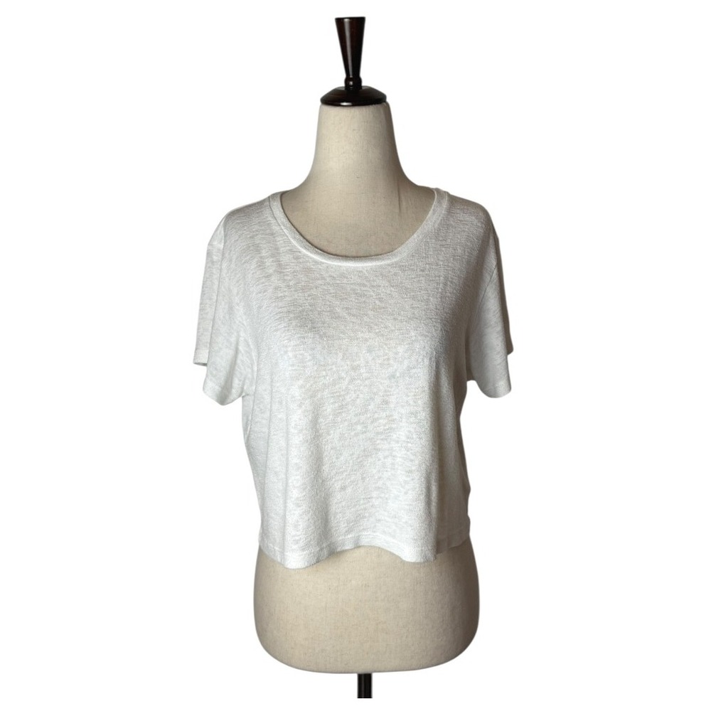 LNA‎ Shirt Women Small White Cropped French Terry Short Sleeve Tee Athleisure